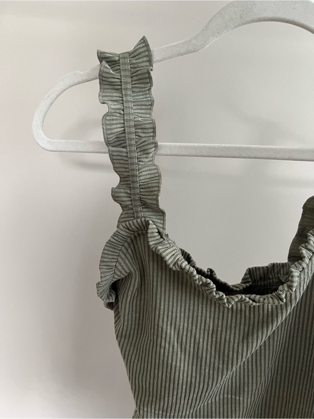 Pink Lily Olive Green Ribbed Ruffle Strap Bodysuit - Picture 2 of 3